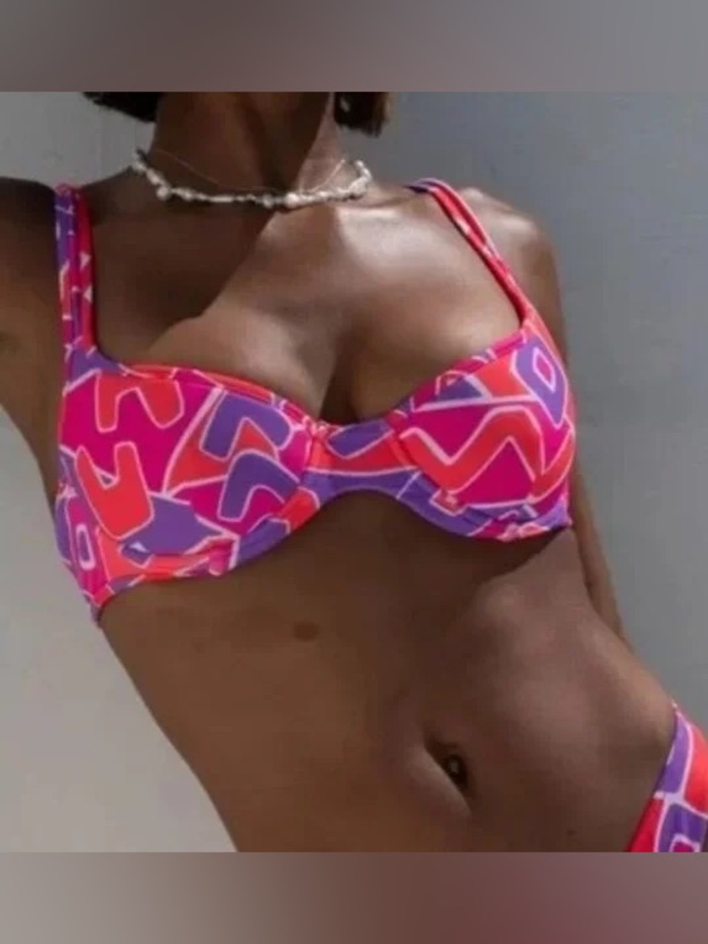 Rumored Pink & Purple Graphic Havana Underwire Swim Bikini Top Medium New